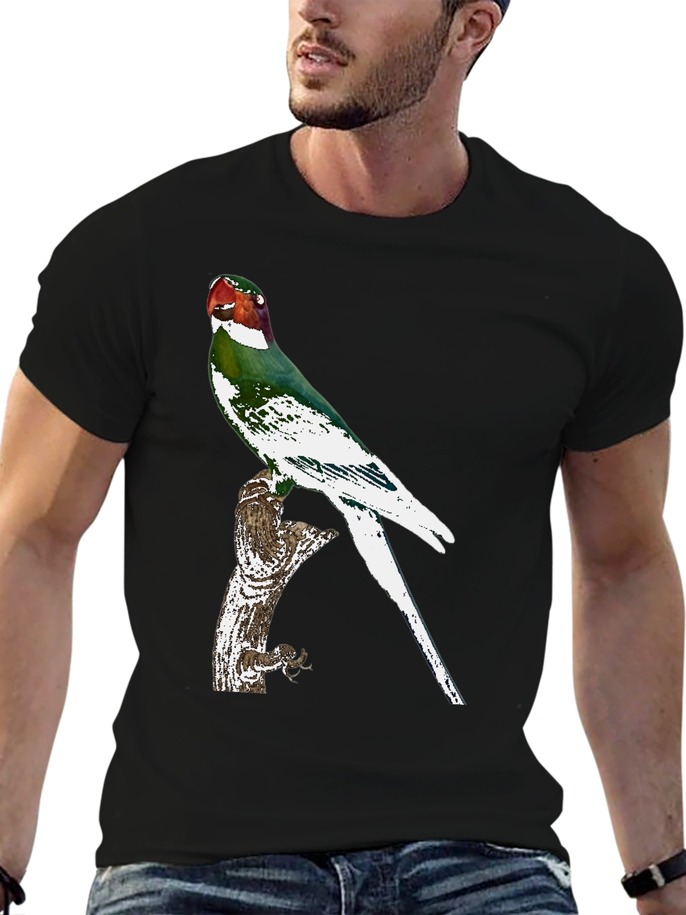 Parrot Graphic Tee - Black Cotton T-Shirt