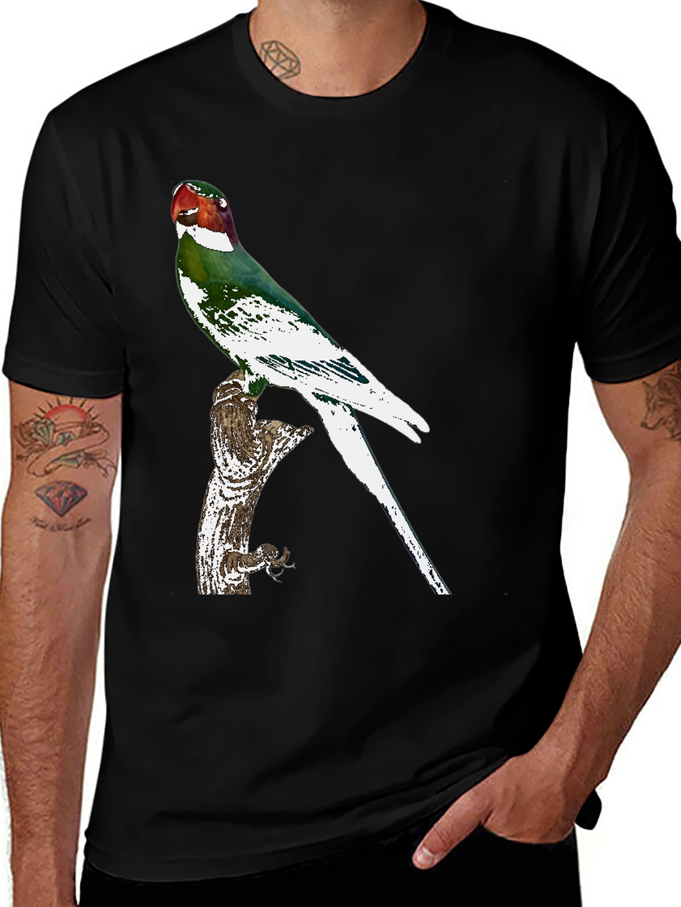 Parrot Graphic Tee - Black Cotton T-Shirt