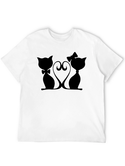 Cute Cats in Love Graphic Tee - Black