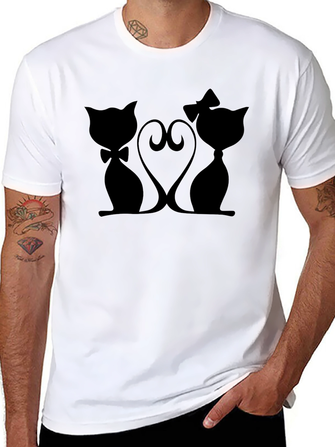 Cute Cats in Love Graphic Tee - Black