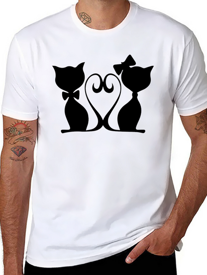 Cute Cats in Love Graphic Tee - Black