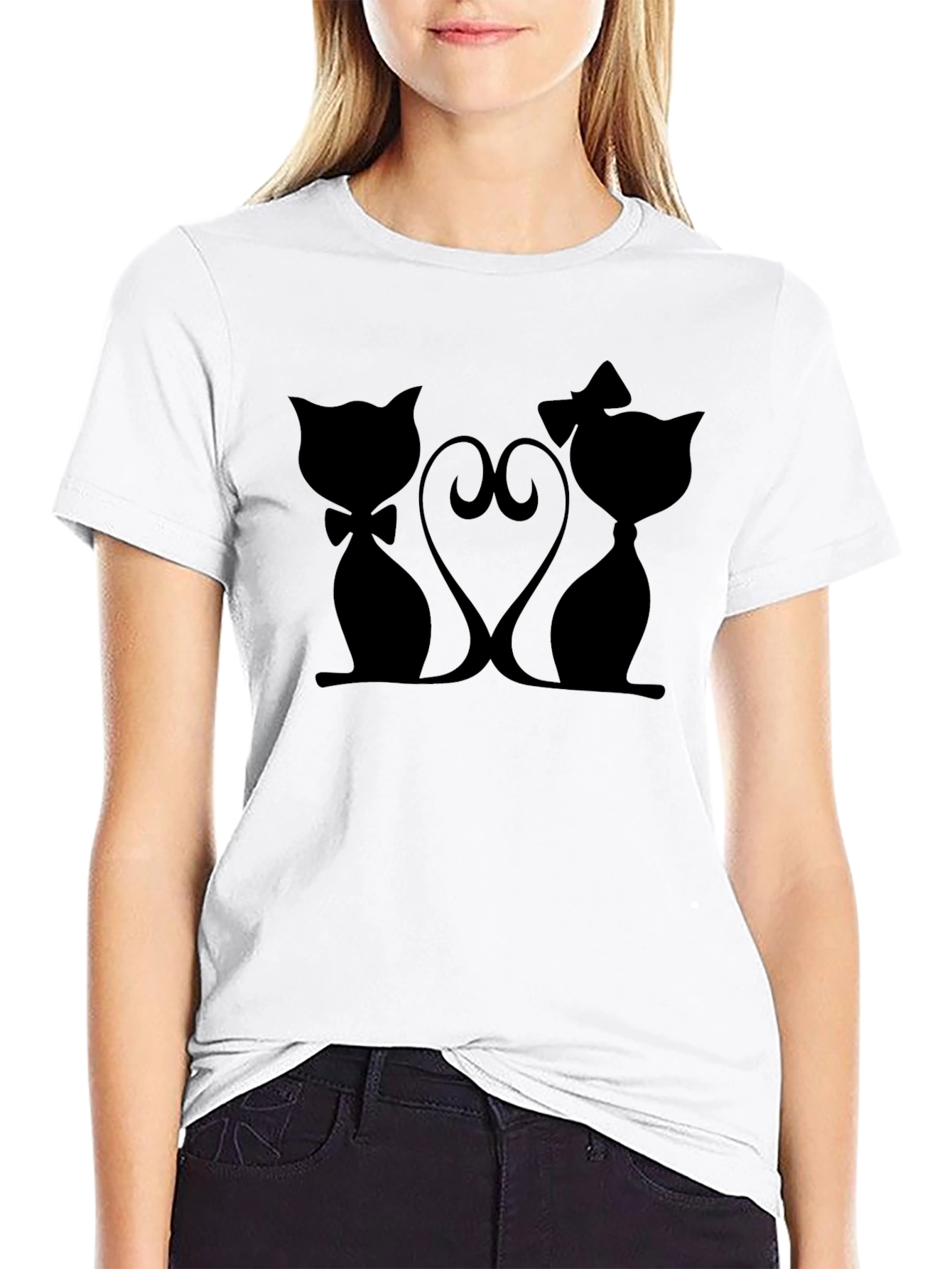 Cute Cats in Love Graphic Tee - Black