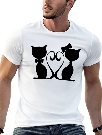 Cute Cats in Love Graphic Tee - Black