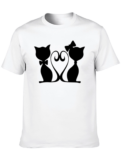 Cute Cats in Love Graphic Tee - Black