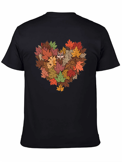 Fall Leaves Heart T-Shirt with Squirrel