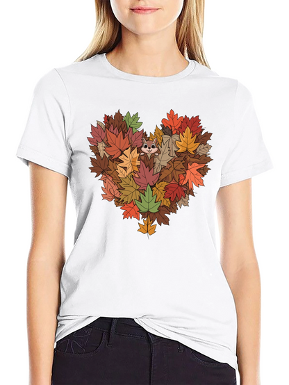 Fall Leaves Heart T-Shirt with Squirrel
