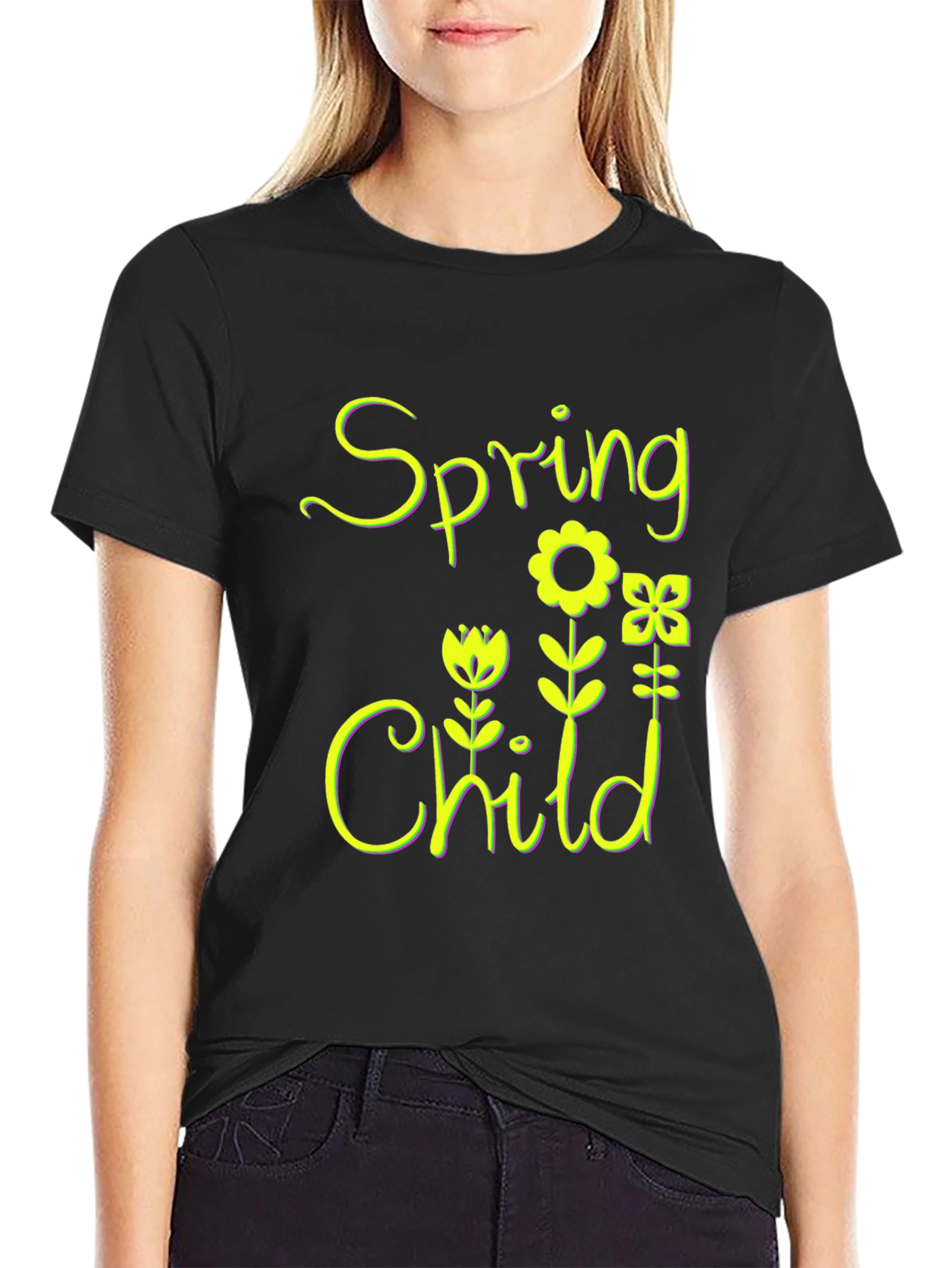 Spring Child Floral Black T-Shirt