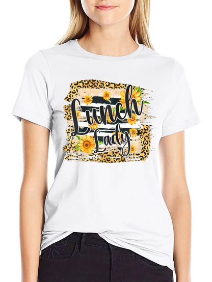Lunch Lady Sunflower Leopard Print T-Shirt
