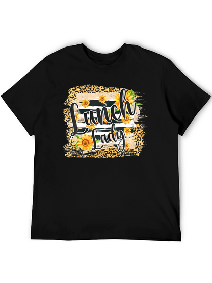 Lunch Lady Sunflower Leopard Print T-Shirt