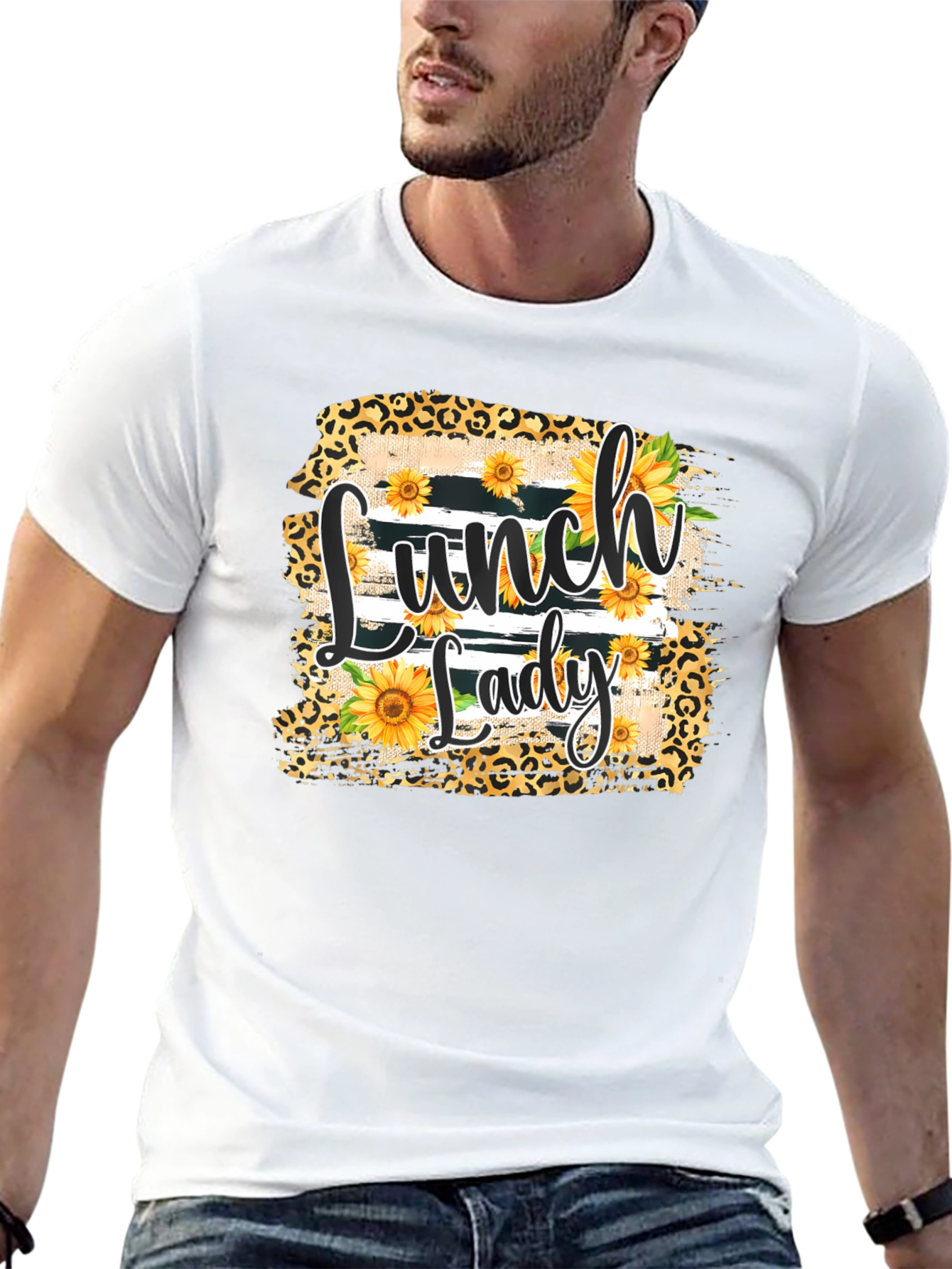Lunch Lady Sunflower Leopard Print T-Shirt
