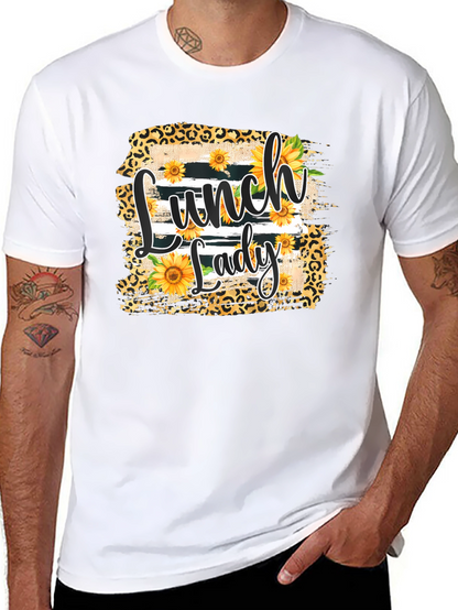 Lunch Lady Sunflower Leopard Print T-Shirt