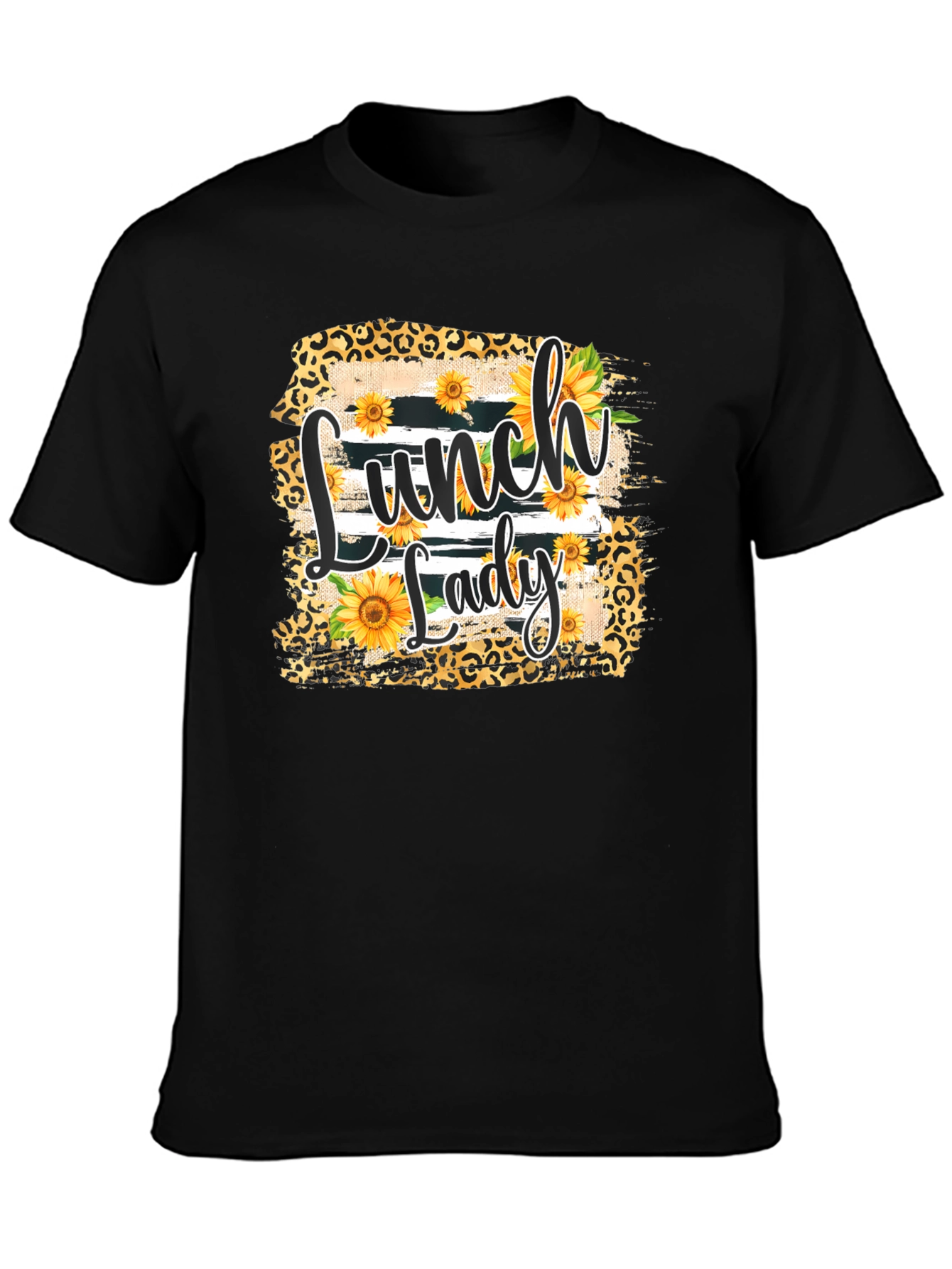 Lunch Lady Sunflower Leopard Print T-Shirt