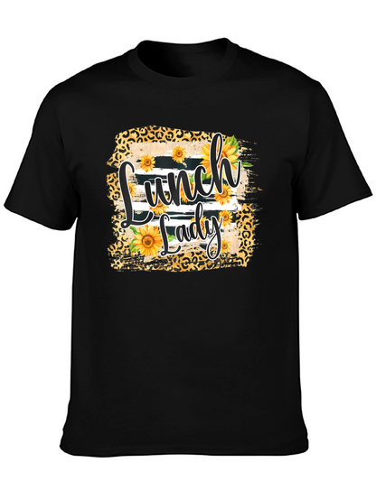 Lunch Lady Sunflower Leopard Print T-Shirt