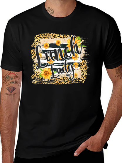Lunch Lady Sunflower Leopard Print T-Shirt