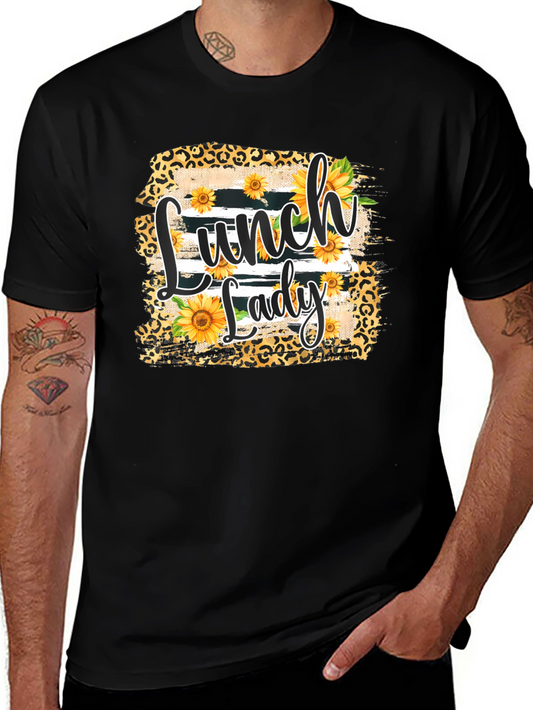 Lunch Lady Sunflower Leopard Print T-Shirt