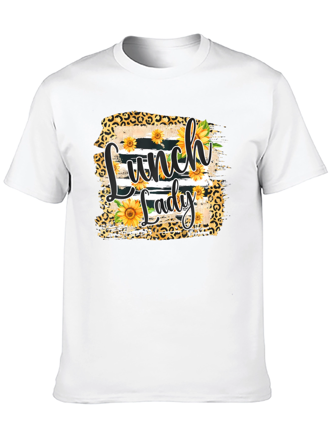 Lunch Lady Sunflower Leopard Print T-Shirt
