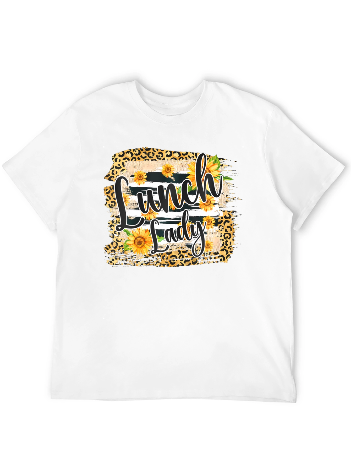Lunch Lady Sunflower Leopard Print T-Shirt