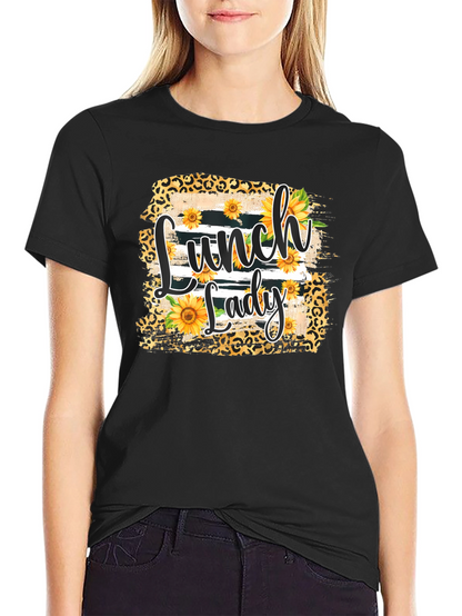 Lunch Lady Sunflower Leopard Print T-Shirt