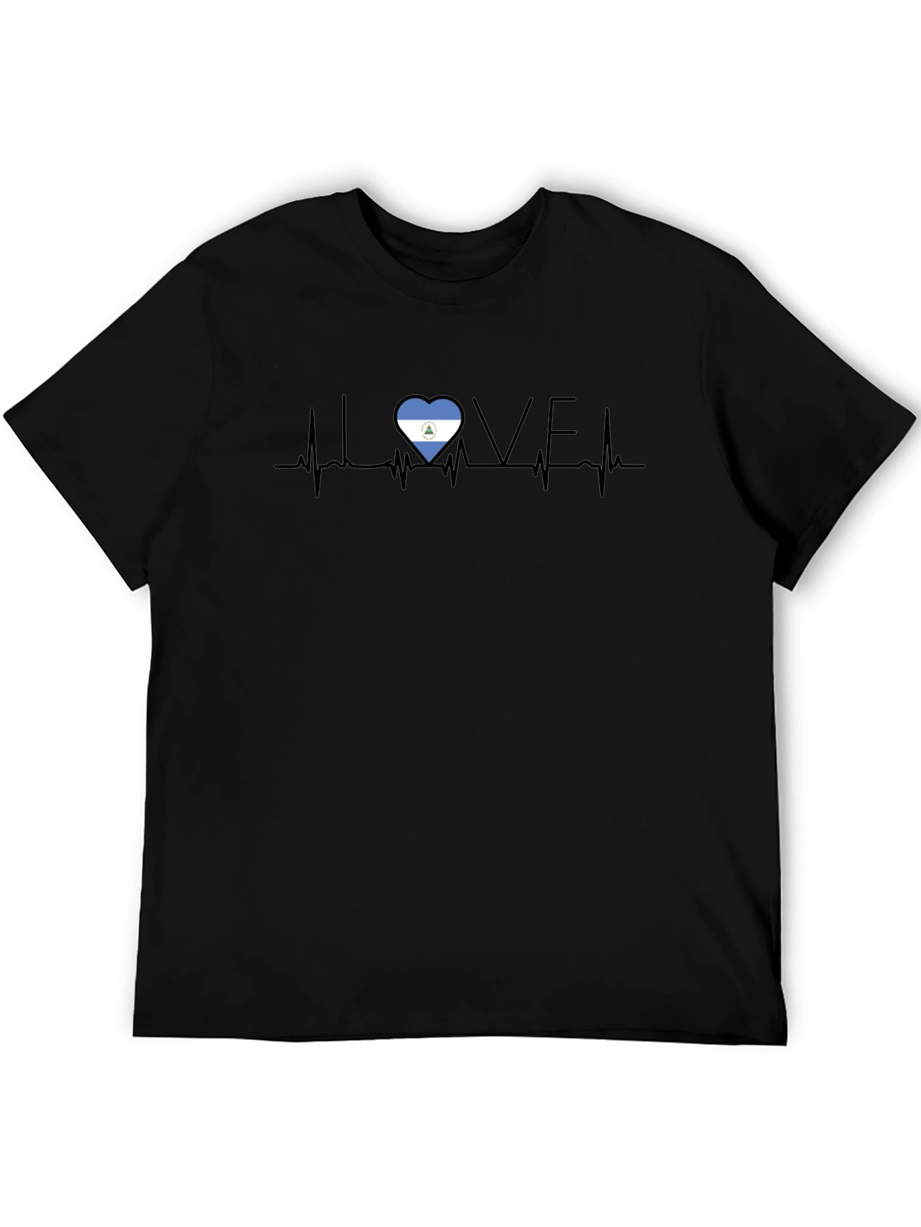 Love Nicaragua Heartbeat Black T-Shirt