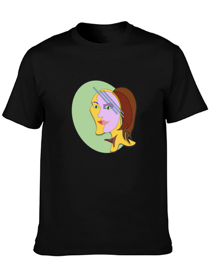Abstract Woman Graphic Tee - Black Cotton T-Shirt