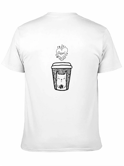 Coffee & Cat Graphic T-Shirt - Black