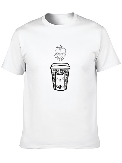 Coffee & Cat Graphic T-Shirt - Black