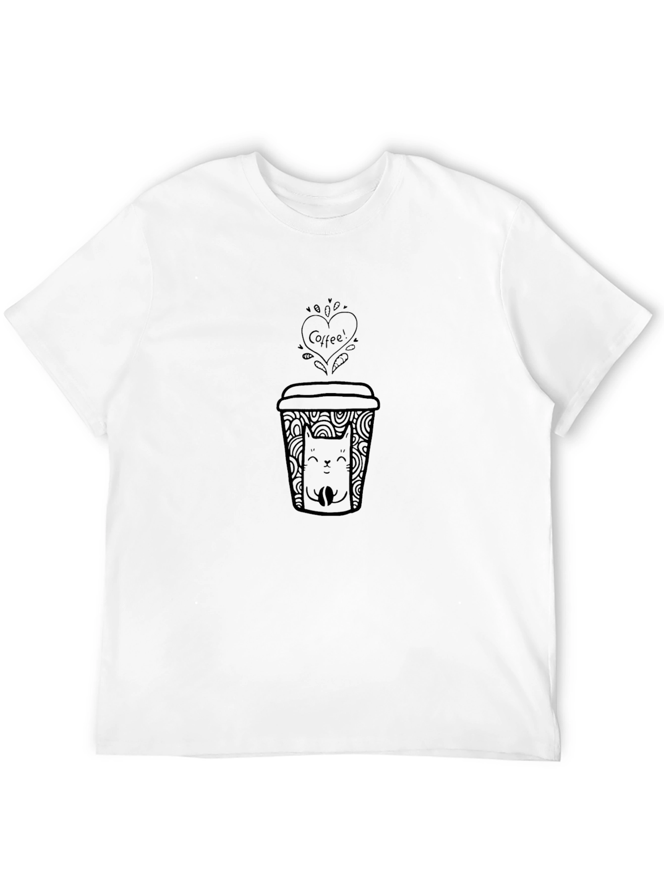 Coffee & Cat Graphic T-Shirt - Black