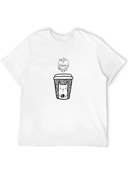 Coffee & Cat Graphic T-Shirt - Black