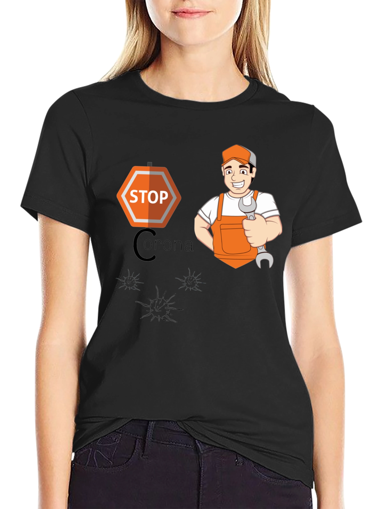 Stop Corona Mechanic T-Shirt - Black