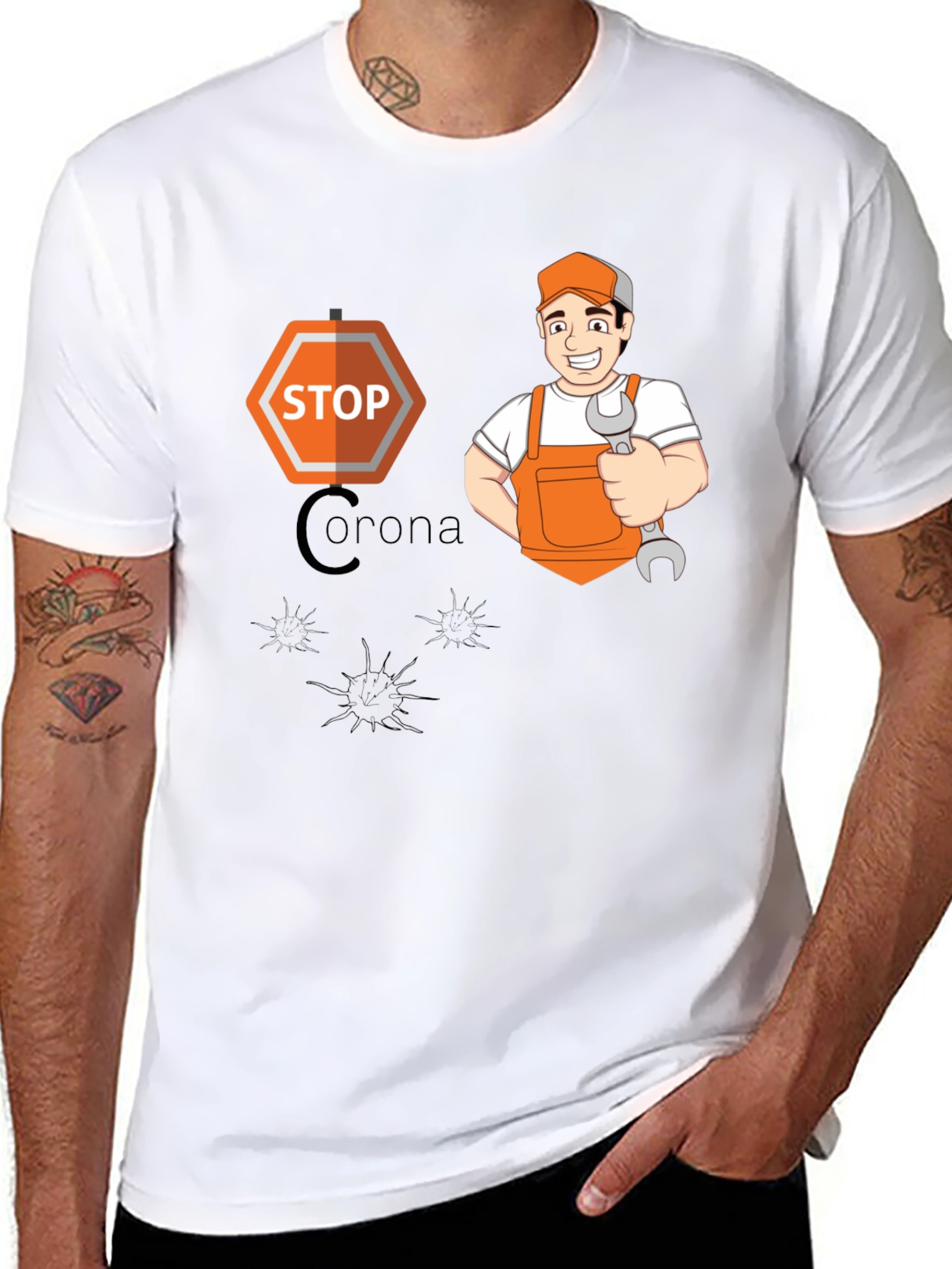 Stop Corona Mechanic T-Shirt - Black
