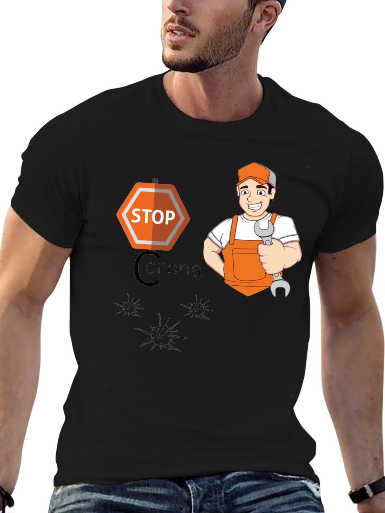 Stop Corona Mechanic T-Shirt - Black