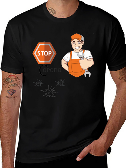 Stop Corona Mechanic T-Shirt - Black