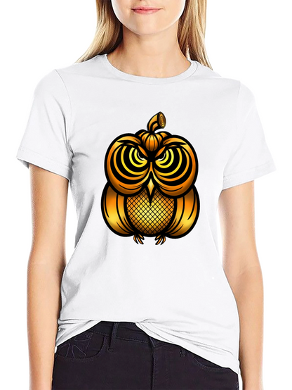 Golden Pumpkin Owl Graphic Tee - Unique Halloween Style