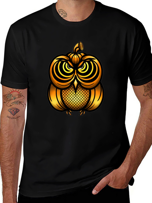 Golden Pumpkin Owl Graphic Tee - Unique Halloween Style