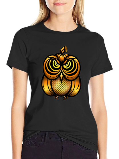 Golden Pumpkin Owl Graphic Tee - Unique Halloween Style