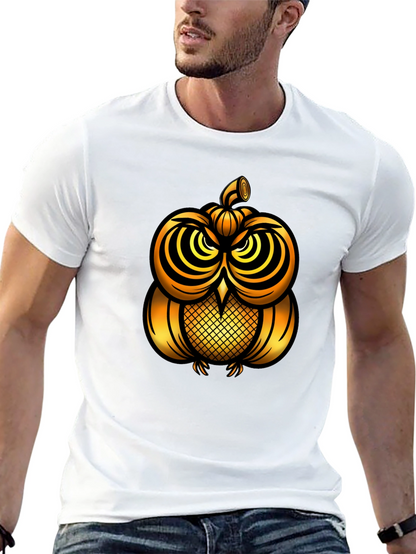 Golden Pumpkin Owl Graphic Tee - Unique Halloween Style