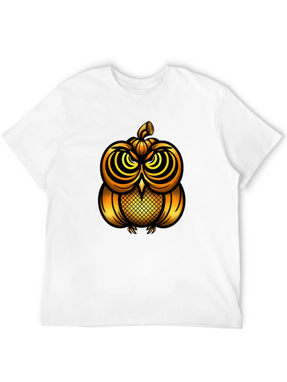 Golden Pumpkin Owl Graphic Tee - Unique Halloween Style