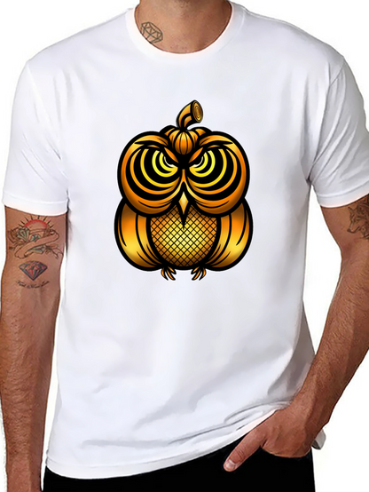 Golden Pumpkin Owl Graphic Tee - Unique Halloween Style