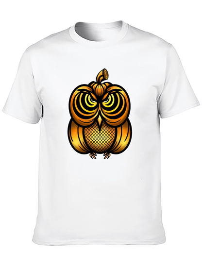 Golden Pumpkin Owl Graphic Tee - Unique Halloween Style