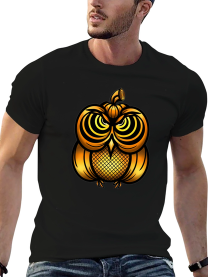 Golden Pumpkin Owl Graphic Tee - Unique Halloween Style