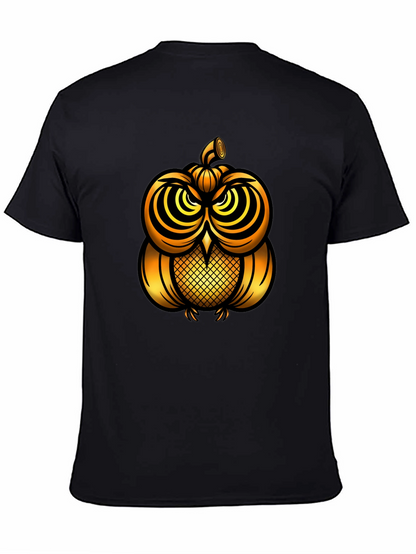 Golden Pumpkin Owl Graphic Tee - Unique Halloween Style