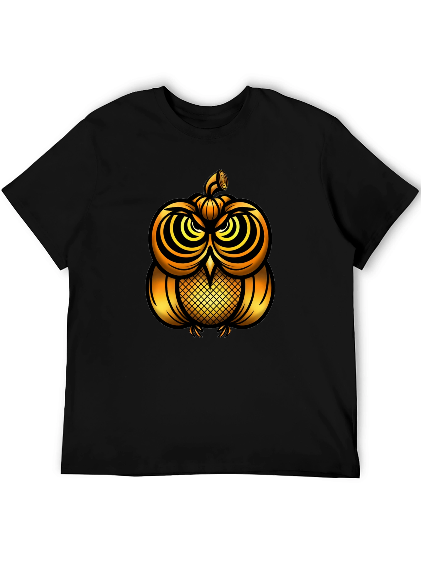 Golden Pumpkin Owl Graphic Tee - Unique Halloween Style
