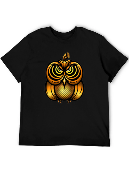 Golden Pumpkin Owl Graphic Tee - Unique Halloween Style