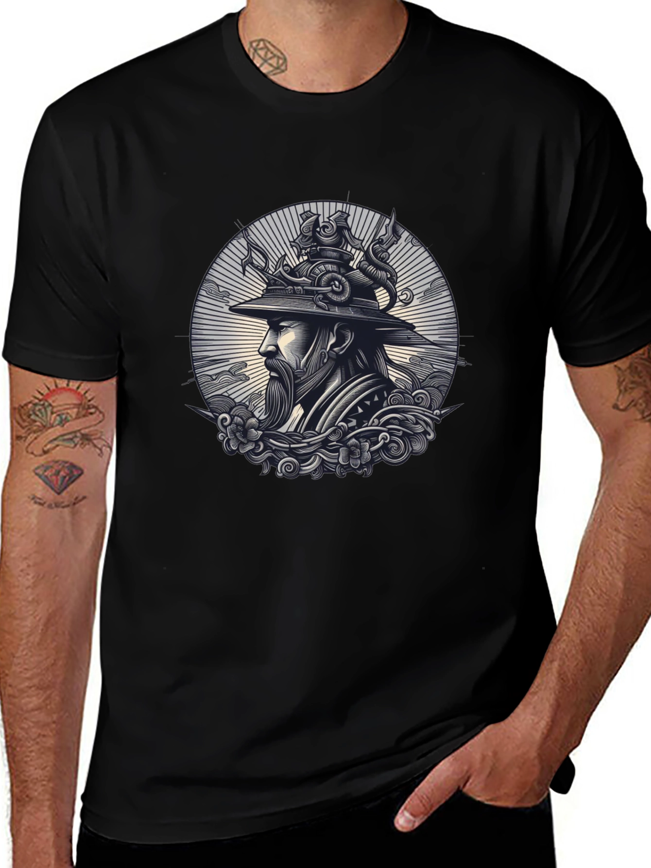 Samurai Graphic Print Black T-Shirt