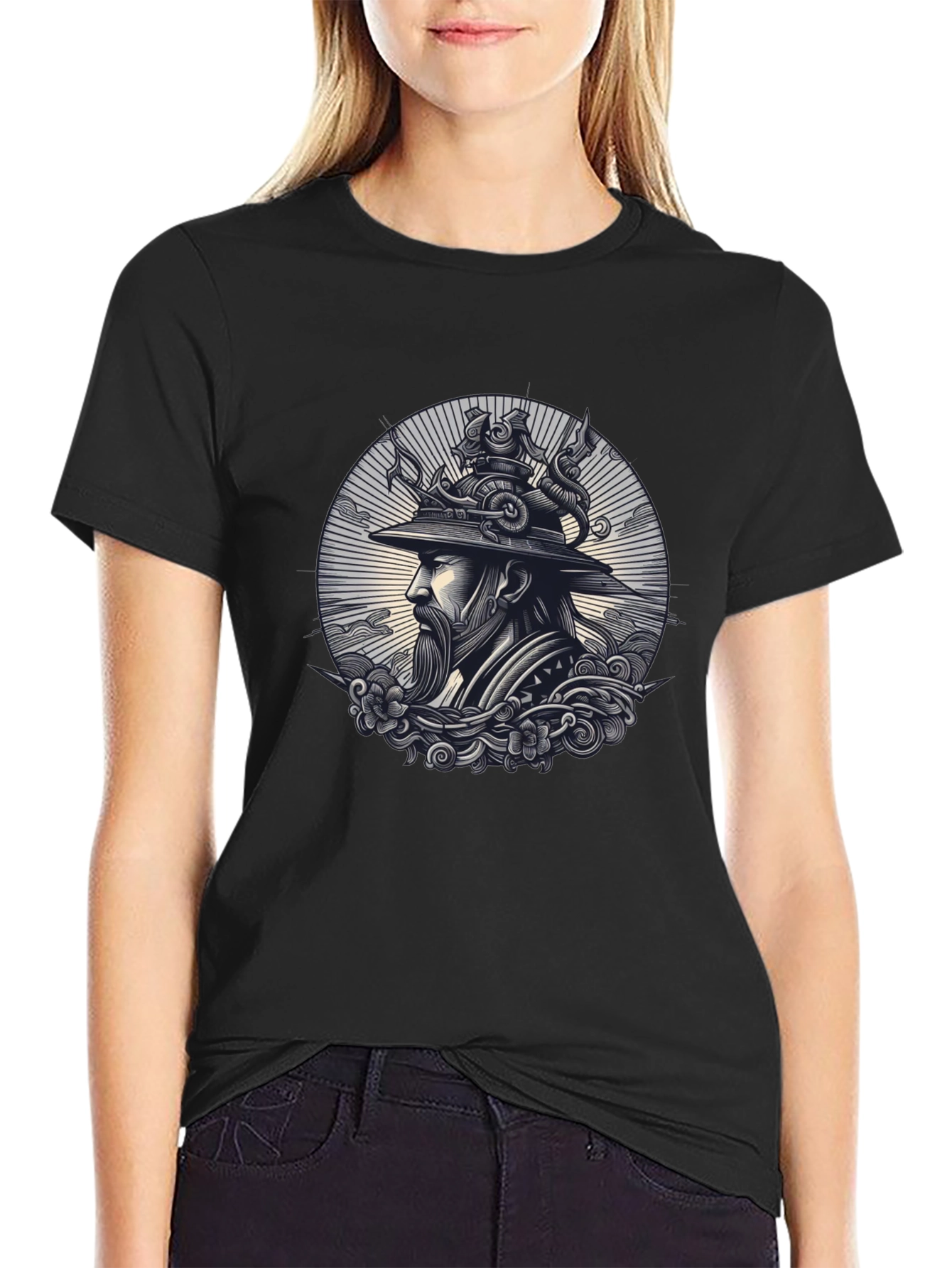 Samurai Graphic Print Black T-Shirt