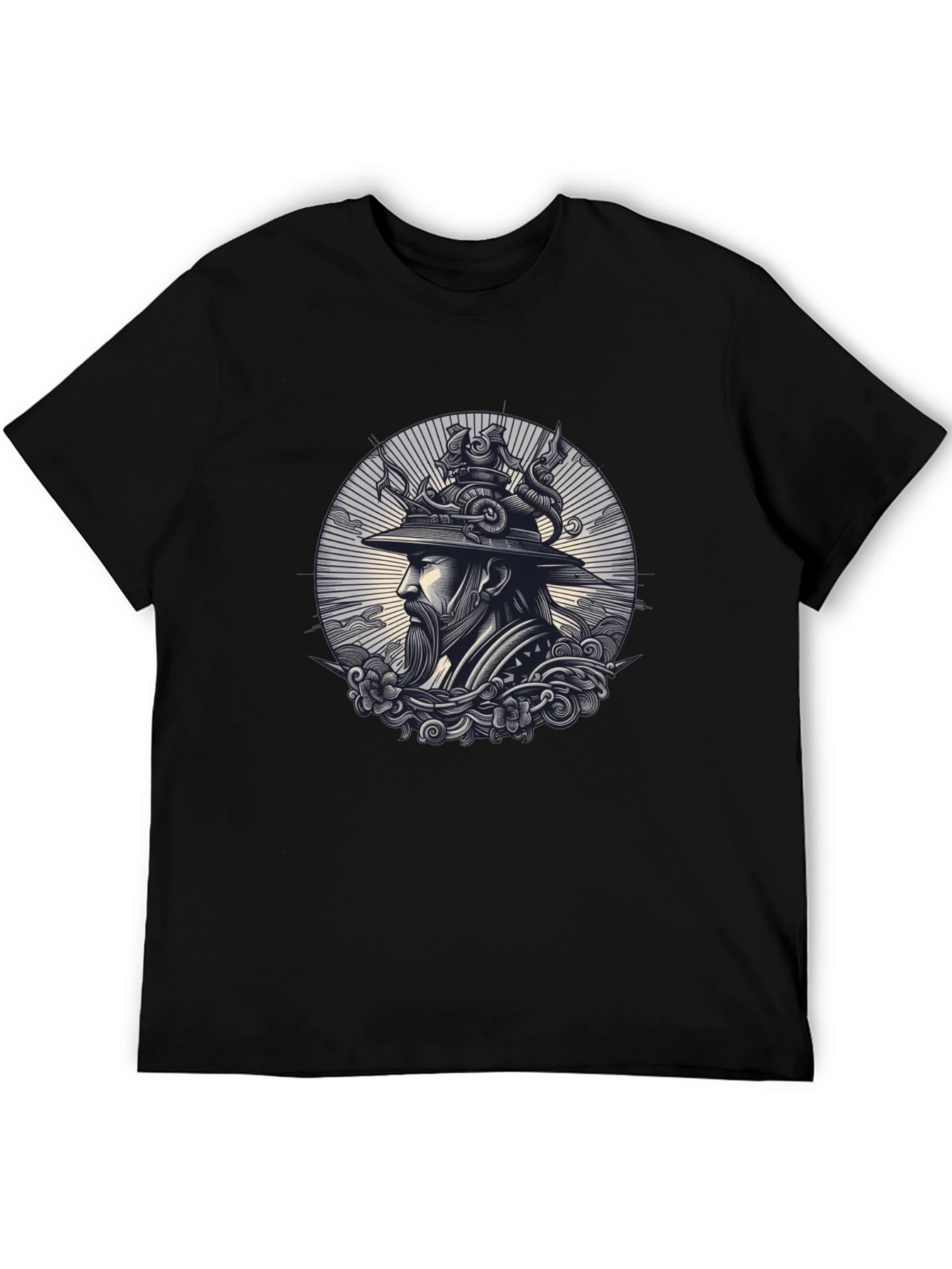 Samurai Graphic Print Black T-Shirt