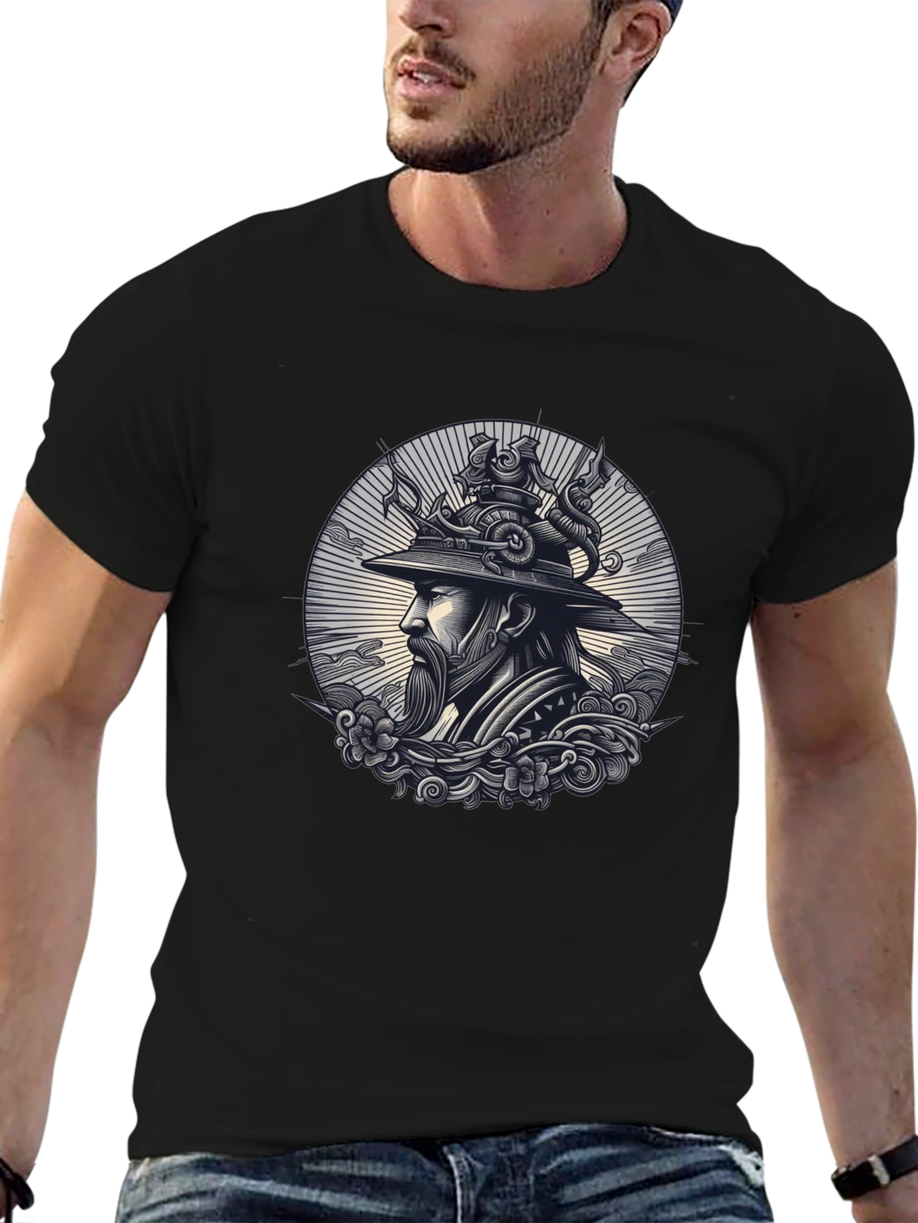 Samurai Graphic Print Black T-Shirt