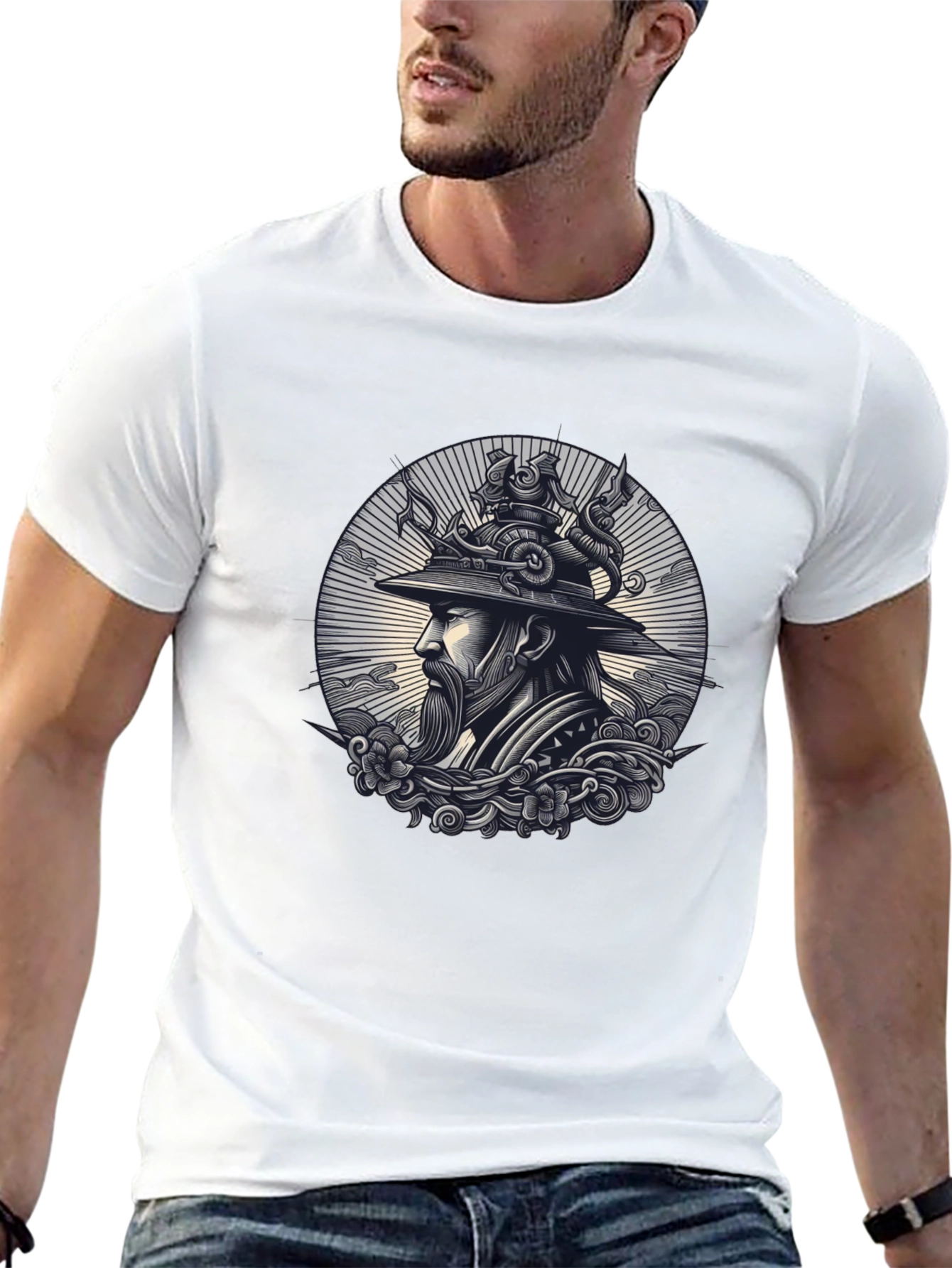 Samurai Graphic Print Black T-Shirt
