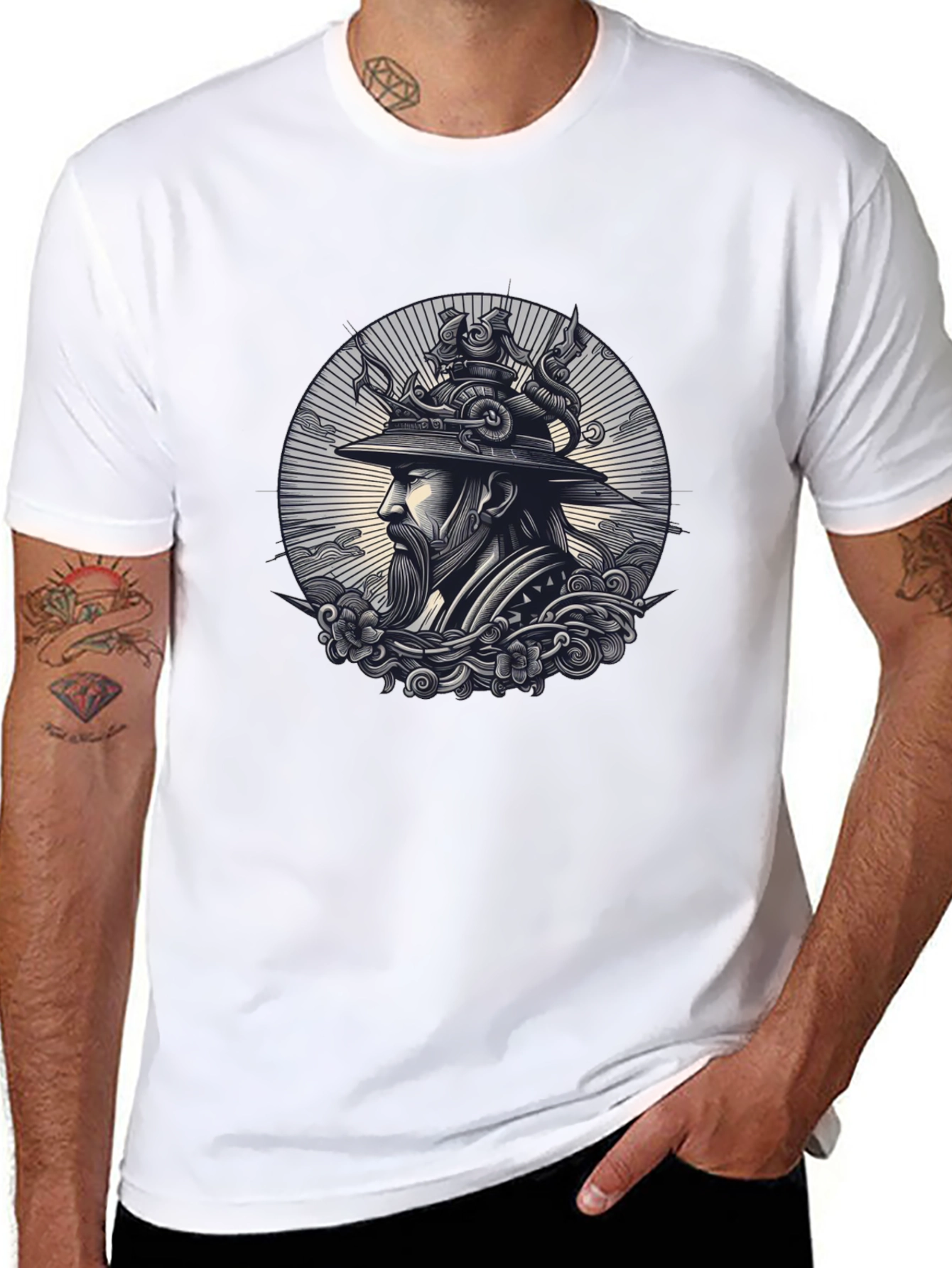 Samurai Graphic Print Black T-Shirt