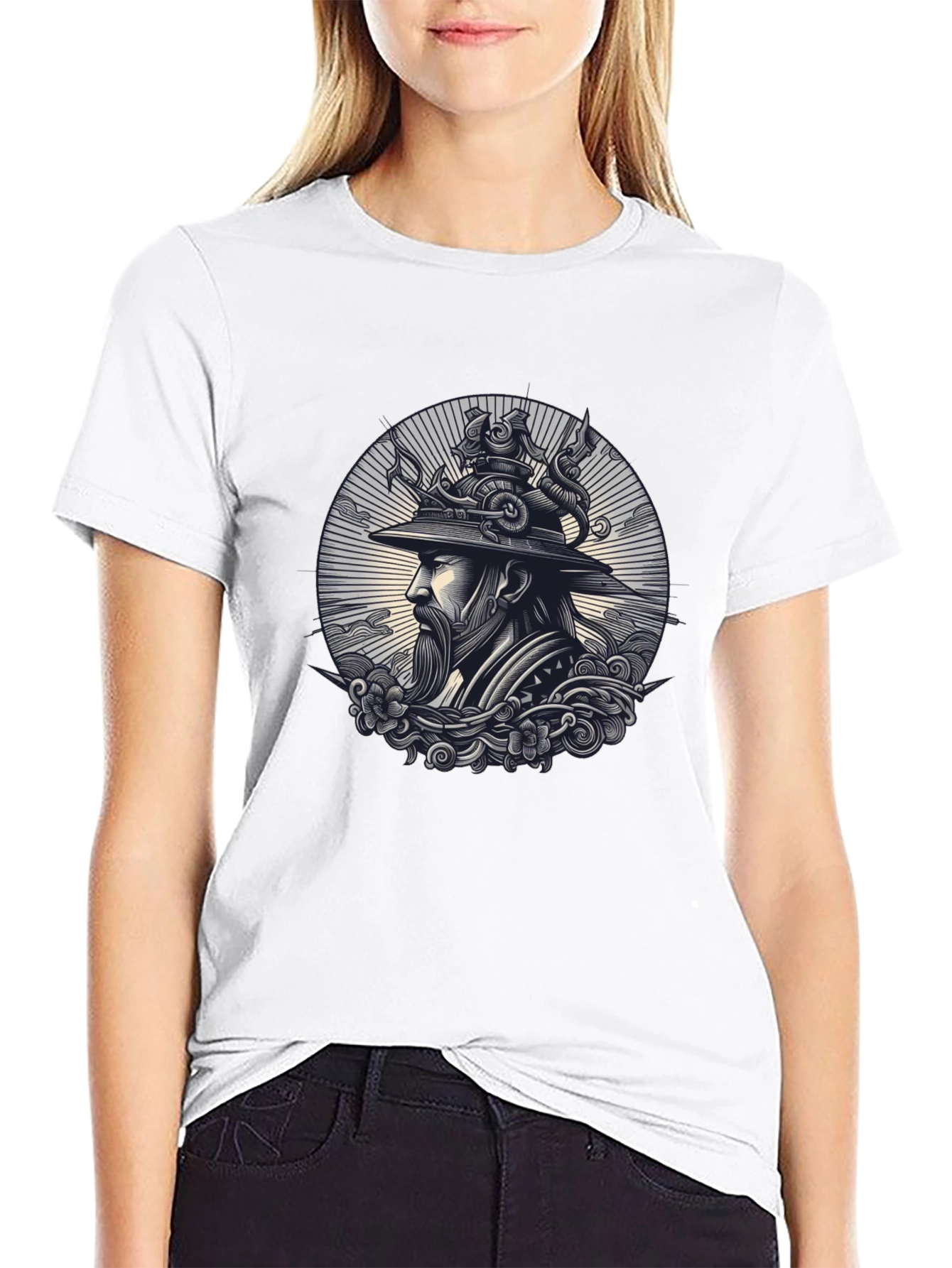 Samurai Graphic Print Black T-Shirt